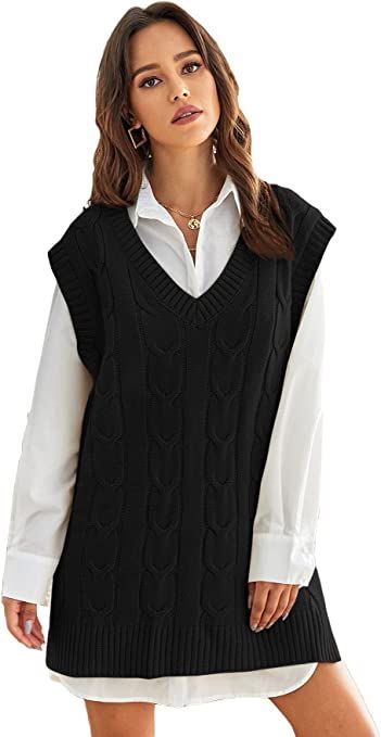 Oversized Sweater Vest, V Neck Sweater Vest, Trendy Vest, Knit V Neck Sweater, Cable Knit Sweater Vest, Oversized Black Sweater, Sweater Vest Outfit, Split Sweater, Oversized Sweater Women