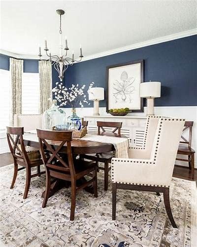 Blue Dining Room Walls, Dining Room Navy, Blue Dining Room, Dining Room Wainscoting, Dining Room Updates, Dining Room Accents, Dining Room Paint, House Dining Room, Shiplap Wall