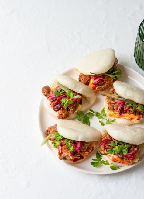 2 Soy Ginger Chicken, Asian Tacos, Quick Pickled Red Onions, Free Range Chicken, Bao Buns, Ginger Chicken, Asian Inspired Recipes, Recipes Appetizers And Snacks, Artisan Food