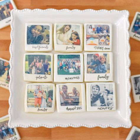 How To Make Polaroid Cookies – Build a Birthday NZ Polaroid Cookies, Photo Cookies, Square Cookies, Edible Creations, Polaroid Photo, Polaroid Frame, Edible Ink, Polaroid Photos, Shaped Cookie