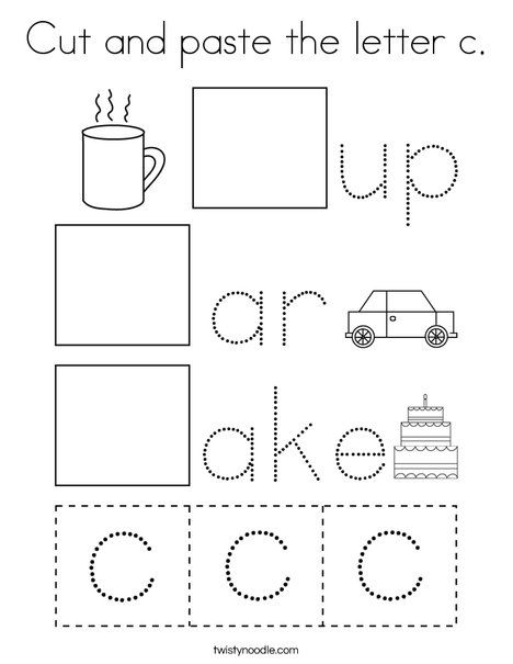 Cut and paste the letter c Coloring Page - Twisty Noodle C Coloring Pages, Letter C Coloring Pages, Letter C Activities, Preschool Letter Crafts, Letter Worksheets For Preschool, Twisty Noodle, The Letter C, Free Preschool Worksheets, Kindergarten Learning Activities