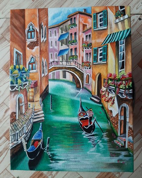 Italian Streets Paintings, Venice Italy Painting Acrylic, Venice Painting Acrylic Easy, Italy Gouache Painting, Italy Canvas Painting Easy, Italy Street Drawing, Venice Painting Easy, Venice Painting Watercolors, Italy Street Painting