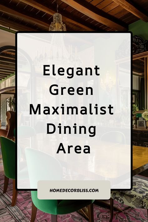 Discover the beauty of an elegant green maximalist dining area, where lush green hues blend with ornate furniture and luxurious textures to create a stunning and inviting space. Elevate your dining experience with this striking design that exudes opulence and sophistication. Perfect for those who appreciate bold decor choices and want to make a statement in their home. Embrace the maximalist style and transform your dining room into a captivating oasis that inspires both awe and admiration. Gree Intricate Wallpaper, Green Velvet Chairs, Green Velvet Chair, Green Dining Room, Velvet Chairs, Maximalist Design, Bold Decor, Wallpaper Walls Decor, Ornate Mirror