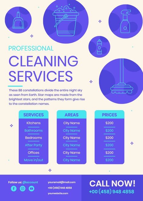 Linear Professional Cleaning Services & Co Flyer Cleaning Services Flyer, Cleaning Flyers, Cleaning Service Flyer, Creative Life Quotes, Professional Cleaning Services, Cleaning Business, Star Map, Used Tools, Professional Cleaning