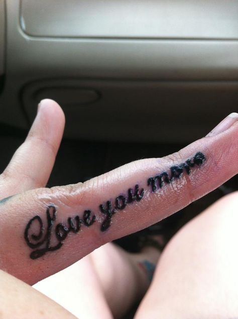 Left ring finger tattoo "Love you more" its between this and one other saying for my next tattoo. Women Finger Tattoos, Short Tattoo Quotes For Women, Love You More Tattoo, Ring Finger Tattoo, Finger Image, Middle Finger Tattoos, Couple Tattoos Love, Mom And Daughter Tattoos, Tattoos Love