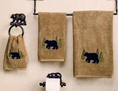 Cabin Bathroom Decor, Rustic Towel Bar, Lodge Bathroom, Black Bear Decor, Kodiak Bear, Bathroom Towel Decor, Rustic Bath, French Country Bathroom, Black Forest Decor