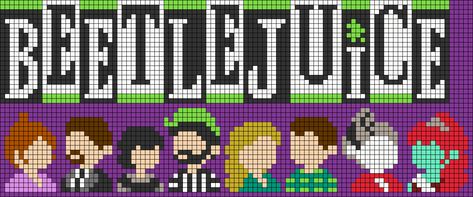 Perler Bead Beetlejuice, Broadway Perler Beads, Beetlejuice Alpha Pattern, Beetlejuice Perler Bead Patterns, Beetlejuice Pixel Art, Beetlejuice Perler, Beetlejuice Cross Stitch, Beetlejuice Musical, Minecraft Pattern