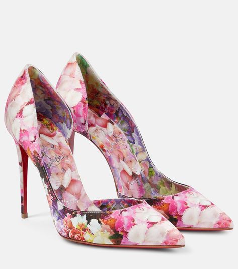 Iriza 100 floral crêpe satin pumps in multicoloured - Christian Louboutin | Mytheresa Christian Louboutin Iriza, Louboutin Online, Floral Pumps, Bridal Bag, Red Louboutin, Satin Pumps, Evening Shoes, Luxury Brands, Louboutin Pumps