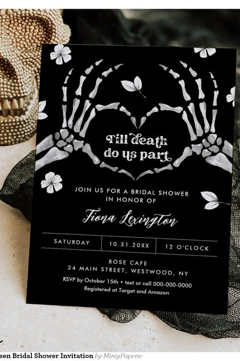 Gothic Love Halloween Bridal Shower Invitation Gothic Bridal Shower Ideas, Theme Wedding Invitations, Halloween Bridal Showers, Gothic Love, Love Halloween, Bridal Shower Invitation, Halloween Cards, Tim Burton, Bridal Shower Invitations