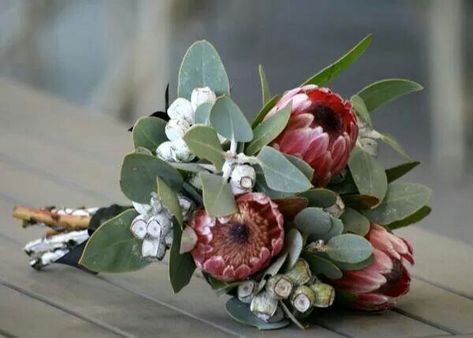 Australian native flowers bouquet .. simple and pretty Protea Wedding, Protea Bouquet, Green Wedding Bouquet, Simple Bride, Australian Flowers, Flowers And Greenery, Australian Native Flowers, Trendy Flowers, Australian Native