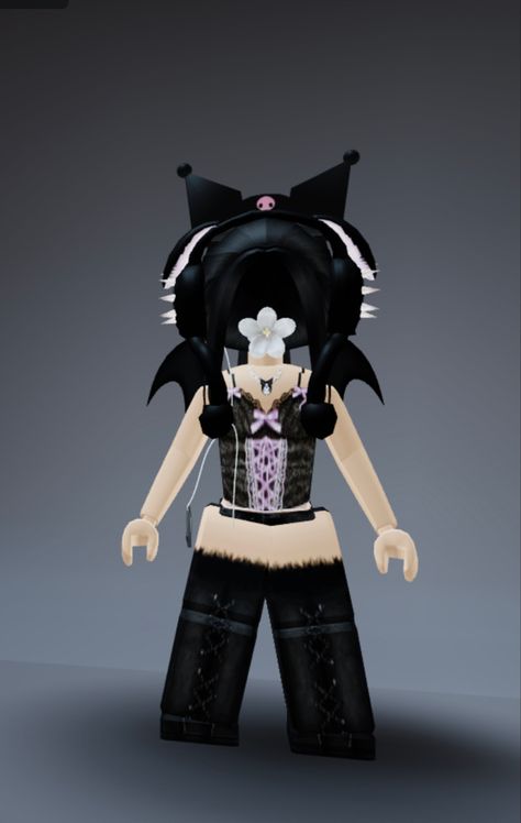 Fake Headless Tutorial, Cute Roblox Avatars Without Headless, Kuromi Roblox Avatars, Fake Headless Roblox Avatars, Kuromi Headband, Kuromi Accessories, Roblox Avatars Boy, Fake Headless, My Melody And Kuromi