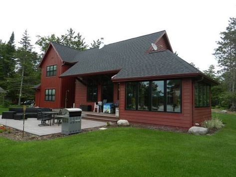 cinnabar Red Siding House Exterior Black Trim, Red Siding House Exterior, Red House Exterior, Cabin Siding, Rustic House Exterior, Vinyl Siding Installation, Home Siding, Siding Installation, Red Houses