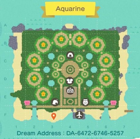 Acnh Home Layout Ideas, Island Layouts Animal Crossing, Animal Crossing Gyroid Garden, Acnh Map Layout Ideas, Pathways Ideas Walkways Animal Crossing, Acnh Culdesac Layout, Acnh Island Map Ideas, Island Ideas Animal Crossing Map, Custom Paths Animal Crossing