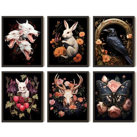 PRICES MAY VARY. Distinctive Style: Blending whimsigoth decor with dark academia decor, our gothic posters are the epitome of elegance. Ideal for those who love gothic home decor and moody decor, perfect for whimsigothic living room, bedroom, bathroom, kitchen decorations Diverse Set: Includes 6 exquisite 8x10" prints, featuring gothic animal pictures, gothic botanical wall art, and moth wall decor. A complete set for dark goth wall decor enthusiasts. Ideal Gift: Perfect for anyone drawn to spoo Moody Bathroom Art, Boho Goth Home Decor, Soft Goth Decor, Mid Century Gothic Decor, House Esthetics, Gothic Boho Home Decor, Gothic Posters, Forest Office, Whimsigoth Home