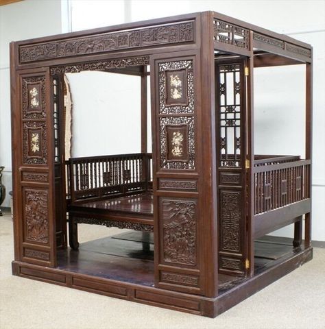 Chinese Bed, Chinese Bedroom, Chinese Interior, Asian Furniture, Chinese Furniture, Asian Decor, Village House Design, Wooden Bed, Unique Furniture