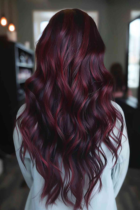 25 Examples Prove Dark Cherry Is The Perfect Red Hair Color To Get Right Now Hair Color Ideas Burgundy Highlights, Cranberry Highlights Hair Dark Brown, Fun Colored Hair Ideas, Cherry Cola Balayage Dark Brown, Cherry Cola Hair Color Balayage, Dark Brown With Red Hair, Dark Cherry Balayage, Cherry Red Hair With Highlights, Cherry Balayage Hair