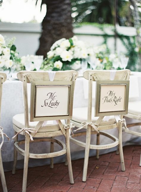 Unique Ideas For Decorating The Bride And Groom's Wedding Chairs -Beau-coup Blog Wedding Miscellaneous, Pew Flowers, Club Photography, Ideas Bodas, Chair Inspiration, Event Stationery, Jewish Weddings, Engagement Dinner, Ceremony Chairs