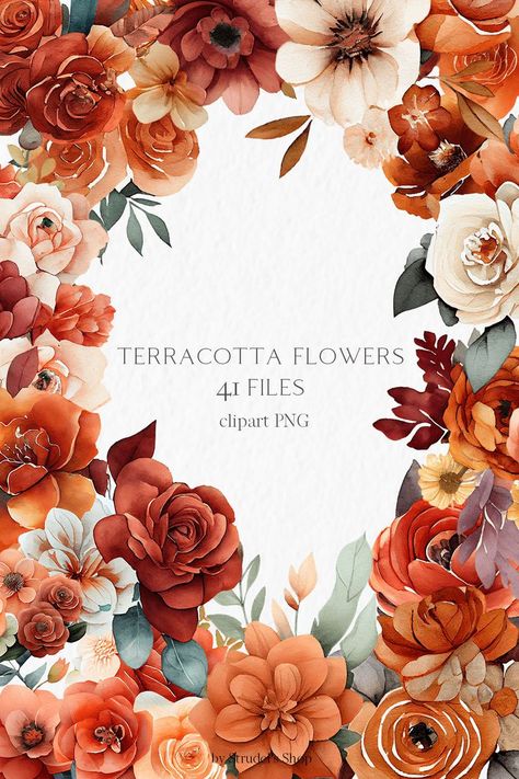 Terracotta Flowers, Wedding Autumn, Paper Flowers Wedding, Boho Flowers, Flowers Watercolor, Watercolor Effects, Peach Roses, Flower Clipart, Fall Wallpaper