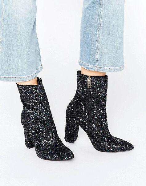 Image 1 of Carvela Garnet Glitter Point Heeled Ankle Boots Glitter Ankle Boots, Pointy Toe Boots, Block Heel Ankle Boots, Pointed Heels, Heel Ankle Boots, High Heel Boots Ankle, Shoe Fits, Unique Shoes, Shiny Things