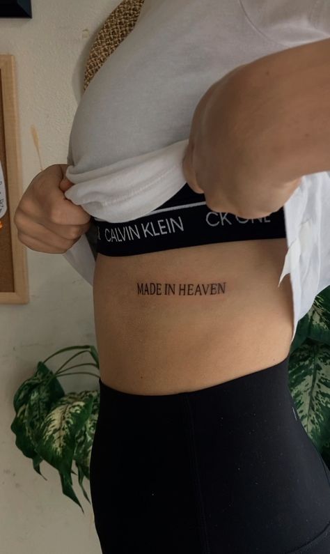 Lettering tattoo Made In Heaven Tattoo Font, Almost Heaven Tattoo, Heaven Made Tattoo, Made In Heaven Tattoo, Heaven Tattoo, Heaven Tattoos, Underboob Tattoo, Head Tattoo