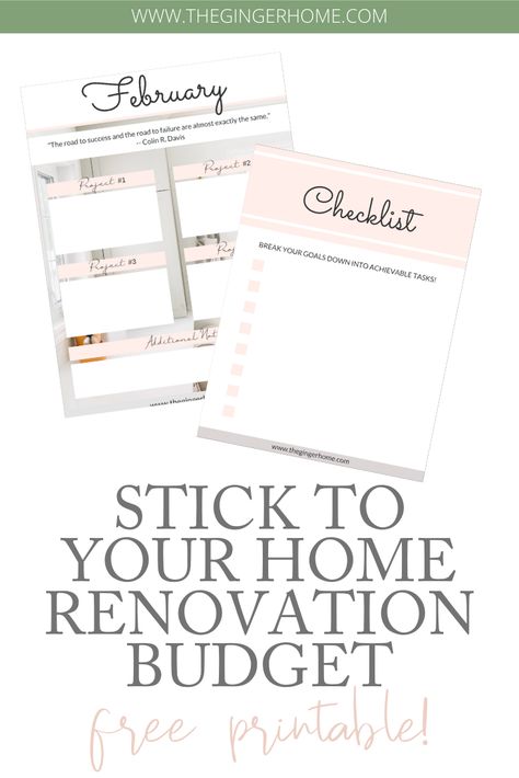 How to plan for and stick  to your home renovation budget / home renovation planner free printable / free home renovation planner and printable / home project checklist / The ultimate home project planner / remodelling planner worksheets /  free printable for your home remodelling binder Home Renovation Checklist Free Printable, Home Renovation Binder, Remodel Budget Worksheet, Home Renovation Checklist, Home Project Planner, Home Renovation Budget, Home Renovation Planner, Project Checklist, Planner Worksheets