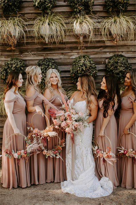 Coachella Wedding, Bridesmaid Wreath, Bridesmaid Bouquet Alternatives, Boho Bridesmaids, Bouquets Bridesmaids, Boho Coachella, Bride And Her Bridesmaids, Bridesmaids Dress Inspiration, Unique Bridesmaid