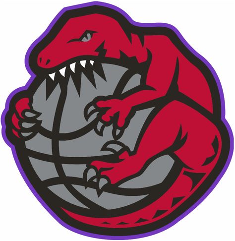 Toronto Raptors Alternate Logo (1995/96-1997/98) - A Raptor wrapped around and chewing a basketball Toronto Raptors Logo, Raptors Logo, Raptor Dinosaur, Logo Hair, Logo Basketball, Basketball History, Nba Art, Sports Team Logos, Nba Wallpapers