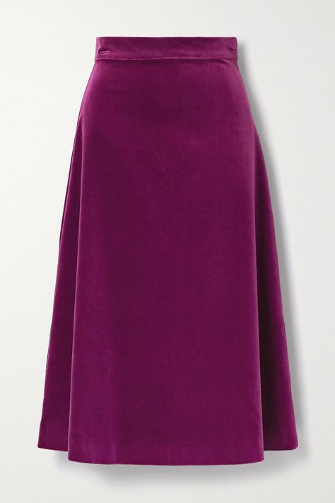 ARossGirl x Soler Alma Cotton-Velvet Midi Skirt in VioletThe duo behind ARoss Girl x Soler infuses femininity, sophistication and a touch of bohemia into the label's collections - three words which also describe their individual personal styles. Reminiscent of retro fashion, this 'Alma' midi skirt is made from violet cotton-velvet in an A-line silhouette. Wear it with a tucked-in sweater and ankle boots. Purchase Worn by the Countess of Wessex on:7 December 2021 Clothing Png, Velvet Midi Skirt, The Attico, Rock Outfits, Velvet Skirt, Three Words, Todays Outfit, Purple Velvet, Cotton Velvet