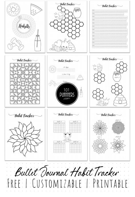 Free printable bullet journal habit trackers that can be customized before you print. Bujo Instagram Tracker, Doodle Sheets Free Printable, Monthly Habit Tracker Printable Free, Printable Trackers Free, Free Printable Mood Tracker, Tracker Bullet Journal Français, Bullet Journal Printables Free Templates, Habit Tracker Bullet Journal Printable, Habit Tracker Free Printable