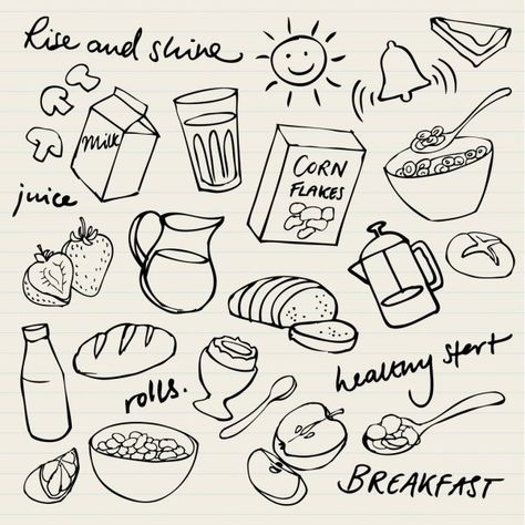 Aesthetic Cafe Drawing, Pancake Drawing, Indie Tattoo, Doodle Pictures, Paper Decorations Diy, Diy Planner Notebook, Doodle Vector, Food Doodles, Doodle Pages