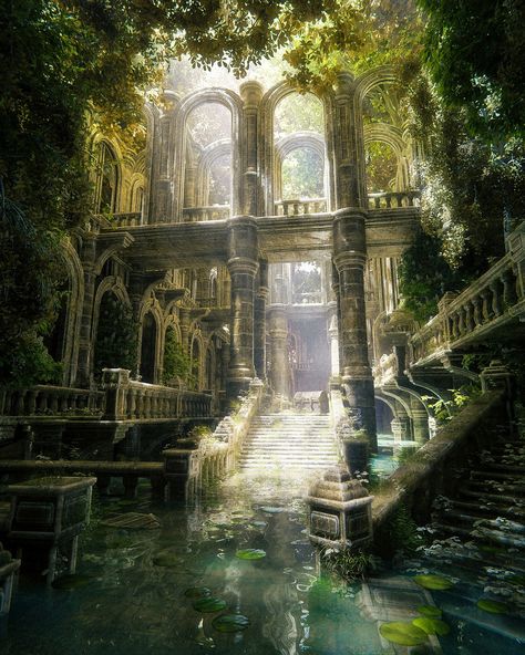 ArtStation - Life Sanctuary Max Hay, Castle Decor, Temple Art, Cartoon World, Fantasy City, Fantasy House, Fantasy Places, World Photography, Beautiful Dream