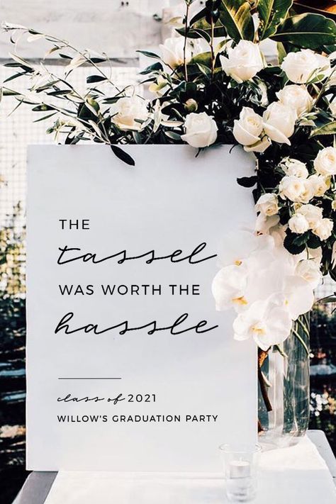 Ellery Minimalist 'Tassel was worth the Hassle' Graduation Party Welcome Sign Venue Graduation Party, Graduation Party Minimalist, College Graduation Decorations Party, Graduation Party Ideas Decorations Aesthetic, Unique Graduation Party Ideas Decoration, Graduation Party Ideas Grad School, Graduation Party Ideas Doctor, Graduation Party Welcome Sign Entrance, Minimal Graduation Party Decor