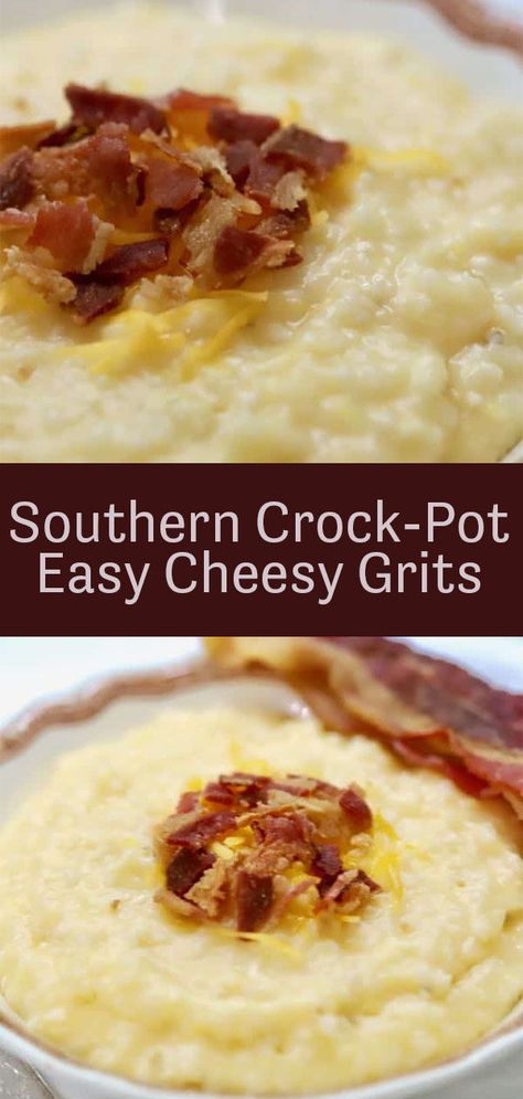 Easy Cheese Grits, Crockpot Grits, Cheesy Grits Recipe, Cheesy Grits, Grits Recipe, Crockpot Breakfast, Easy Brunch, Easy Cheesy, Crock Pot Slow Cooker