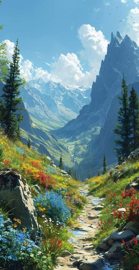 Fantasy Land Art, Anime Landscape Wallpaper, Montana Photography, Landscape Art Painting, Samos, Art Gallery Wallpaper, Nature Art Painting, Fantasy Art Landscapes, Landscape Illustration