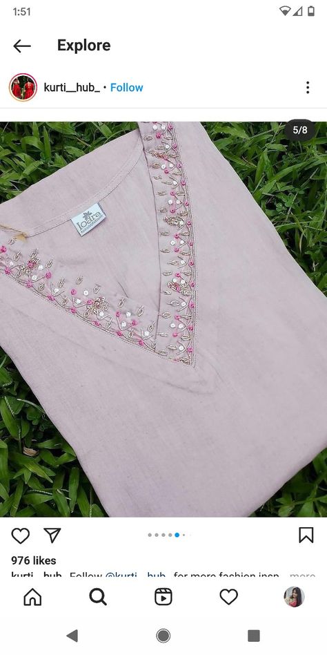 Kurti Neck Handwork Design, Kurti Neck Work Design, Churidhar Neck Designs Hand Embroidery, Neck Work For Kurtis, Hand Embroidery Neck Designs Neckline, V Neck Embroidery Design, Kurti Neck Embroidery Designs, Handwork Kurti Designs, Salwar Neck Designs