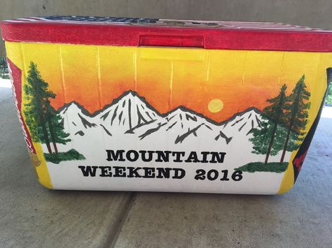 Fraternity cooler for mountain weekend. Beta theta pi. Ato Cooler, Mountain Weekend Cooler, Nola Cooler, Fraternity Cooler, Gamecocks Logo, Formal Cooler Ideas, Mountain Weekend, Beta Theta Pi, Fraternity Coolers