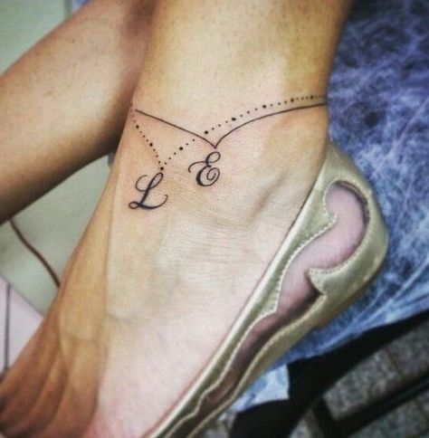 Ankle Bracelet Tattoo With Initials, Initial Anklet Tattoo, Classy Tattoos For Women, Ankle Tattoo For Girl, Tattoos For Women Small Meaningful, Ankle Bracelet Tattoo, Ankle Tattoo Designs, Bracelet Tattoo, Ankle Tattoos For Women