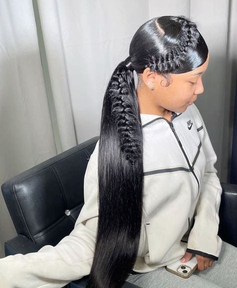 #follow #hairgoals #hair #hairstyles #ponytail #beautyblog #blogging #blogger #blog Swoop Ponytail With Fishtail Braid, Swoop Fishtail Ponytail, Two Ponytails With Bows, Swoop Ponytail Weave Curly, Breezy Wave Ponytail, Hairstyles For 13th Birthday, Sleek Ponytail Hairstyles For Black Hair, Two Part Ponytail, Ponytail Styles With Weave