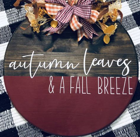 Fall Decor Crafts Front Porch, Fall Wood Circle Signs, Cute Fall Door Hangers, Fall Door Rounds, Personalized Door Signs, Autumn Door Hangers, Seasonal Door Signs, Fall Round Door Hangers, Fall Door Signs Diy