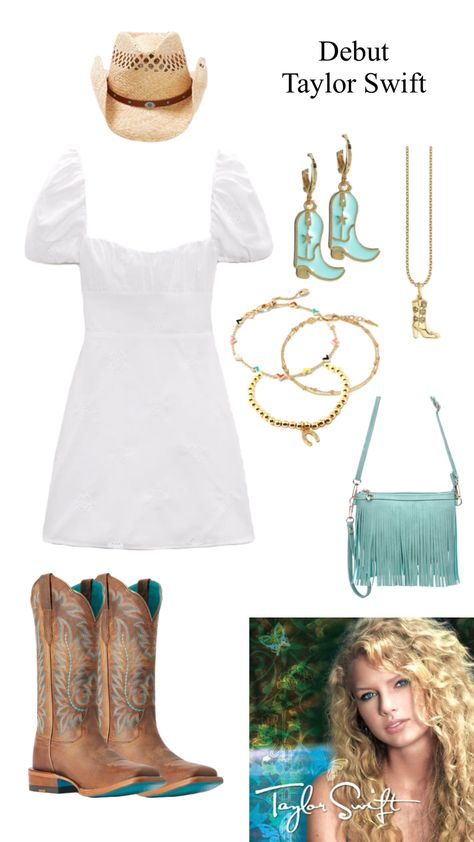 Country Taylor Swift Costume, City Spirit Week Outfit, Taylor Swift Taylor Swift Outfits, Taylor Swift Cowboy Outfit, Cowgirl Taylor Swift Outfit, Debut Ts Outfits, Taylor Swift Album Aesthetic Outfits, Taylor Swift Self Titled Era Outfits, Taylor Debut Outfit