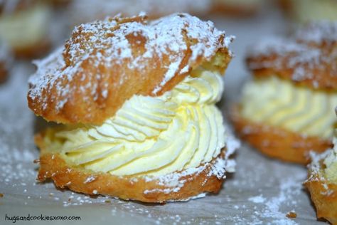 cream puff stuffed Italian Cream Puff, Cream Puff Recipe, Kouign Amann, Italian Cream, Stick Butter, The Whoot, Puff Recipe, Custard Filling, Delicious Cream