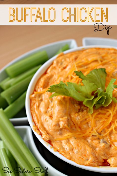 Buffalo Chicken Dip from SixSistersStuff.com. Perfect for the next big game! Spicy Buffalo Chicken Dip, Buffalo Chicken Sauce, Healthy Buffalo Chicken Dip, Buffalo Chicken Dip Crock Pot, Buffalo Dip, Crockpot Buffalo Chicken, Buffalo Chicken Dip Easy, Spicy Buffalo Chicken, Crock Pot Dips