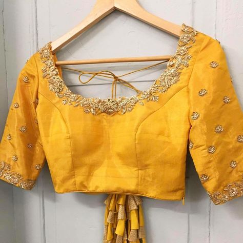 Mustard Yellow Work Blouse, Yellow Blouse Hand Work Designs, Mustard Blouse Designs, Mustard Yellow Blouse Maggam Work, Maggam Work On Yellow Blouse, Yellow Blouse Work Designs, Yellow Maggam Work Blouse Designs, Yellow Blouse Design Embroidery, Mustard Yellow Blouse Designs