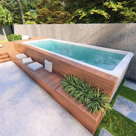 Sundeck Pool Ideas, Aboveground Pool Ideas, Swim Spa Backyard Ideas, Cheap Pool Ideas Budget, Swim Spa Landscaping, Insane Pools, Spa Landscaping, Kleiner Pool Design, Above Ground Pools