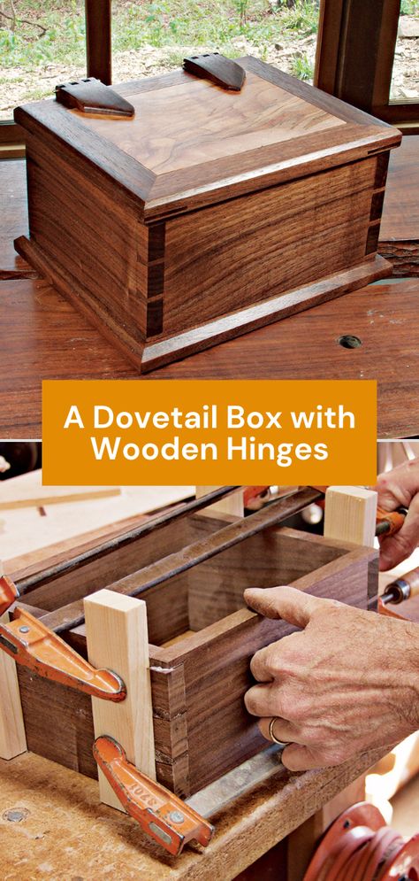 Dovetail Projects, Wood Box Ideas, Wooden Box Plans, Wood Box Design, Dovetail Box, Wooden Hinges, Jewelry Box Plans, Fine Woodworking Project, Easy Woodworking Ideas