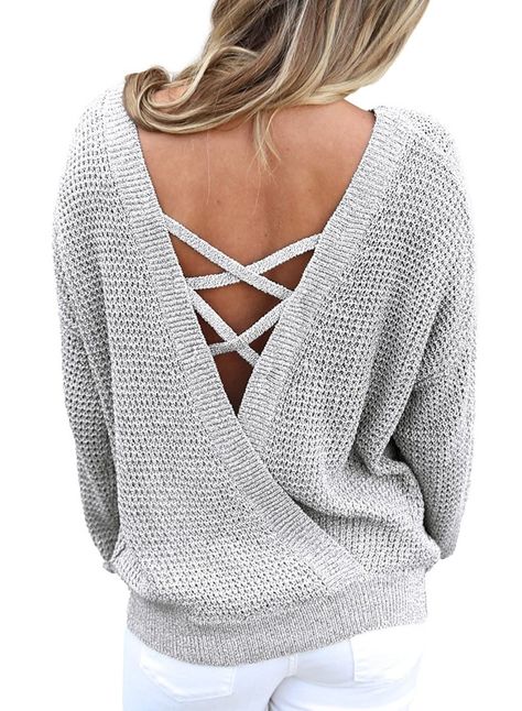 A lace-up knit pullover, because sweater weather is vastly improved when you back can get a little breeze. Backless Sweater, Loose Jumper, Fall Sweaters For Women, Pullover Mode, Fashion Group, Boho Casual, Women Clothes, Knitted Pullover Sweaters, Fall Sweaters