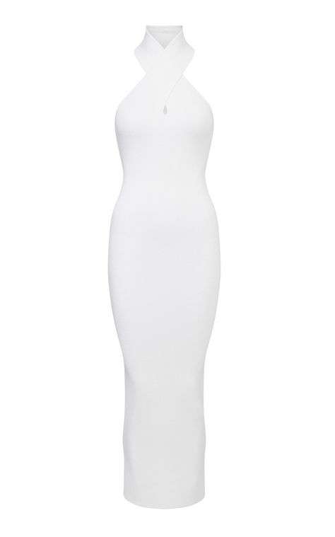 Cross Halter Midi Dress By Alaïa | Moda Operandi Alaia Dress, Clean Body, Ribbed Midi Dress, Halter Midi Dress, White Crosses, Moda Operandi, Fashion Collection, Korean Fashion, Midi Dress