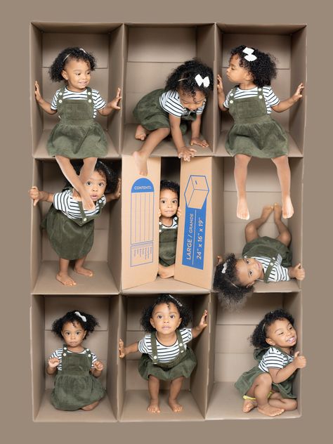 Cardboard Box Kids Photoshoot, Baby In Box Photoshoot, Box Photoshoot Diy, In The Box Photoshoot, Quilt Photoshoot, Cardboard Boxes Kids, Box Photoshoot, Girl In The Box, Box Pictures