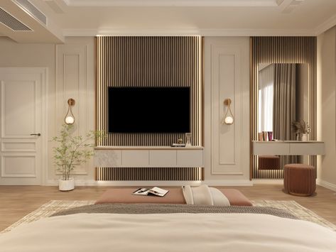 master bedroom design :: Behance New Classic Bedroom, Bedroom Tv Wall, Luxe Bedroom, Bedroom Interior Design Luxury, Classy Bedroom, Bedroom Wall Designs, Luxury Bedroom Design, Tv In Bedroom, Luxury Bedroom Master