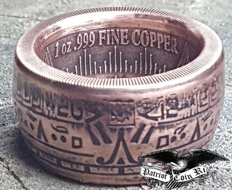 The End is Near Coin Ring Mayan Aztec (1 Troy Ounce .999 Copper Bullion Coin) “For Sale” on ETSY made by www.PatriotCoinRings.com (photos © ) Copper Bullion, Different Types Of Rings, Aztec Rings, The End Is Near, Coin Rings, Aztec Calendar, Bullion Coins, Metalsmithing Jewelry, Copper Coins